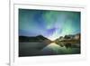 Bright night sky with Aurora Borealis (Northern Lights) over mountains and Skagsanden beach-Roberto Moiola-Framed Photographic Print