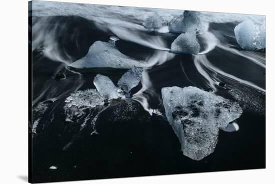 Bright Opening In Storm, Icebergs Found On Black Sand Shores Of Jökulsárlón Lagoon, Skaftafell NP-Jay Goodrich-Stretched Canvas