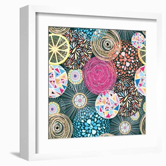 Bright Pattern with Flowers and Birds-Tanor-Framed Art Print