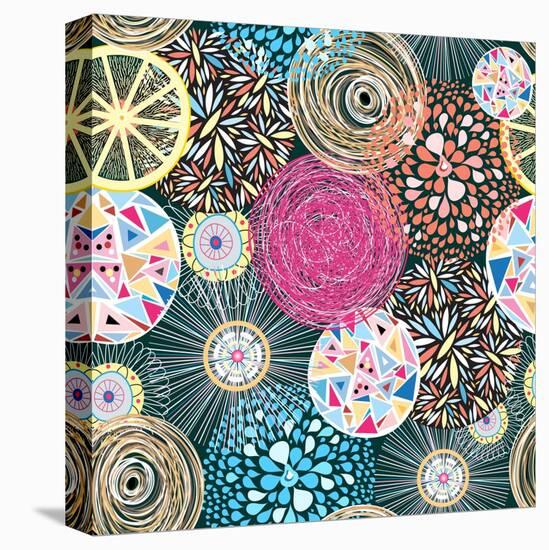 Bright Pattern with Flowers and Birds-Tanor-Stretched Canvas