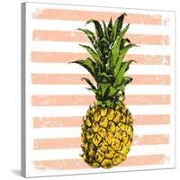 Bright Pineapple on Striped Background-mart_m-Stretched Canvas
