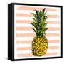 Bright Pineapple on Striped Background-mart_m-Framed Stretched Canvas