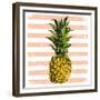 Bright Pineapple on Striped Background-mart_m-Framed Premium Giclee Print