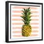 Bright Pineapple on Striped Background-mart_m-Framed Premium Giclee Print