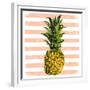 Bright Pineapple on Striped Background-mart_m-Framed Premium Giclee Print