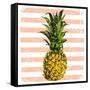 Bright Pineapple on Striped Background-mart_m-Framed Stretched Canvas