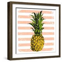 Bright Pineapple on Striped Background-mart_m-Framed Art Print