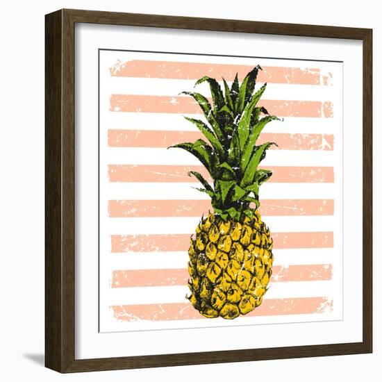 Bright Pineapple on Striped Background-mart_m-Framed Art Print