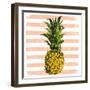 Bright Pineapple on Striped Background-mart_m-Framed Art Print