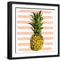 Bright Pineapple on Striped Background-mart_m-Framed Art Print