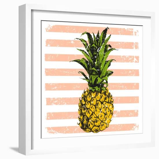 Bright Pineapple on Striped Background-mart_m-Framed Art Print