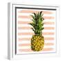 Bright Pineapple on Striped Background-mart_m-Framed Art Print