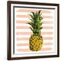 Bright Pineapple on Striped Background-mart_m-Framed Art Print