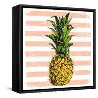 Bright Pineapple on Striped Background-mart_m-Framed Stretched Canvas