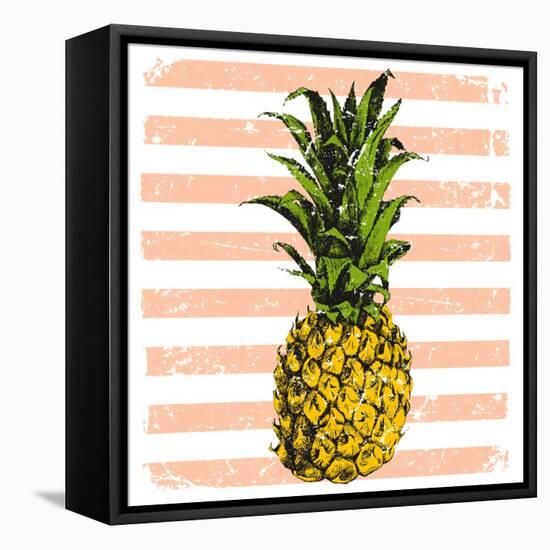 Bright Pineapple on Striped Background-mart_m-Framed Stretched Canvas