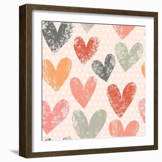 Bright Romantic Seamless Pattern Made of Colorful Hearts in Vector. Seamless Pattern Can Be Used Fo-smilewithjul-Framed Art Print