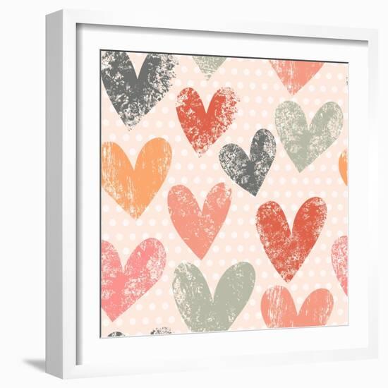 Bright Romantic Seamless Pattern Made of Colorful Hearts in Vector. Seamless Pattern Can Be Used Fo-smilewithjul-Framed Art Print