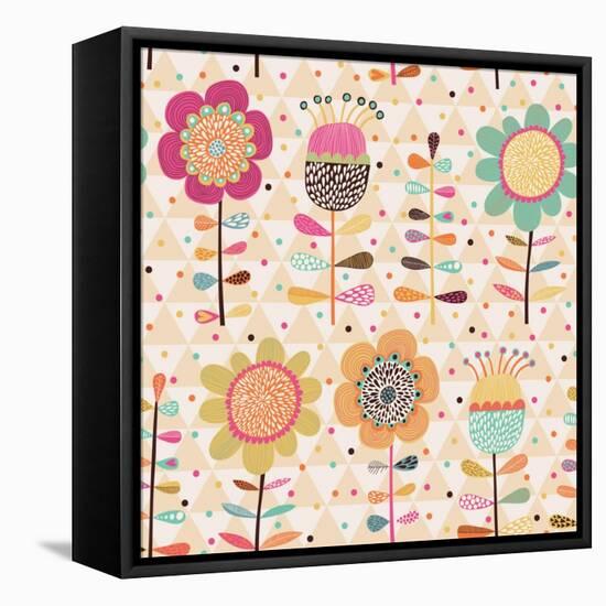 Bright Stylish Cartoon Floral Card-smilewithjul-Framed Stretched Canvas