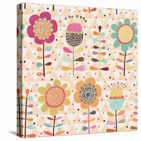 Bright Stylish Cartoon Floral Card-smilewithjul-Stretched Canvas