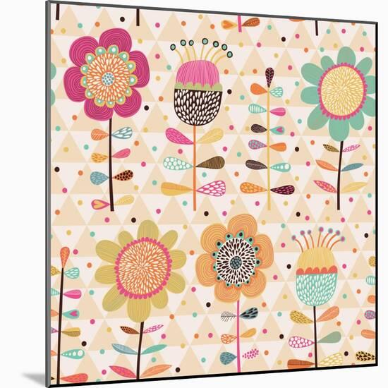 Bright Stylish Cartoon Floral Card-smilewithjul-Mounted Art Print