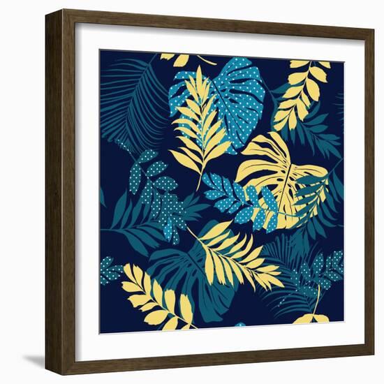 Bright Summer Vector Seamless Pattern Beautiful Artistic Silhouette Tropical Leaves in Polka Dot Pa-MSNTY-Framed Art Print