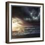 Bright Sunset Against a Wavy Sea with Stormy Clouds, Hersonissos, Crete-null-Framed Premium Photographic Print