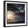 Bright Sunset Against a Wavy Sea with Stormy Clouds, Hersonissos, Crete-null-Framed Premium Photographic Print