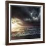 Bright Sunset Against a Wavy Sea with Stormy Clouds, Hersonissos, Crete-null-Framed Photographic Print