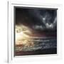 Bright Sunset Against a Wavy Sea with Stormy Clouds, Hersonissos, Crete-null-Framed Photographic Print