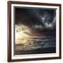 Bright Sunset Against a Wavy Sea with Stormy Clouds, Hersonissos, Crete-null-Framed Photographic Print