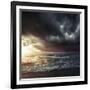 Bright Sunset Against a Wavy Sea with Stormy Clouds, Hersonissos, Crete-null-Framed Photographic Print