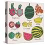 Bright Tropical Fruit Set in Vector. Dragon Fruit, Durian, Longan, Mangosteen, Carambola, Mango, An-smilewithjul-Stretched Canvas