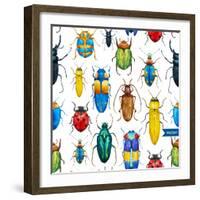 Bright Watercolor Seamless Pattern with Beetles, White Background-Anastasia Zenina-Lembrik-Framed Art Print