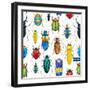 Bright Watercolor Seamless Pattern with Beetles, White Background-Anastasia Zenina-Lembrik-Framed Art Print
