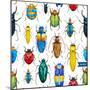 Bright Watercolor Seamless Pattern with Beetles, White Background-Anastasia Zenina-Lembrik-Mounted Art Print
