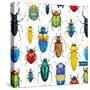 Bright Watercolor Seamless Pattern with Beetles, White Background-Anastasia Zenina-Lembrik-Stretched Canvas
