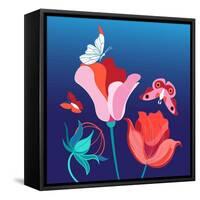 Bright with Different Flowers and Butterflies-Tatiana Korchemkina-Framed Stretched Canvas
