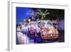 Brightly Coloured Illuminated Pedal Cars in Yogyakarta City, Java, Indonesia, Southeast Asia, Asia-Alex Robinson-Framed Photographic Print