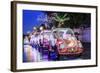 Brightly Coloured Illuminated Pedal Cars in Yogyakarta City, Java, Indonesia, Southeast Asia, Asia-Alex Robinson-Framed Photographic Print