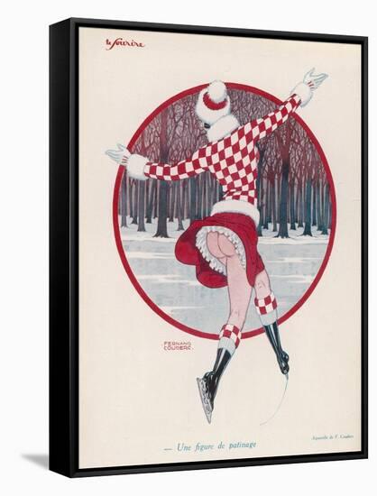 Brightly Dressed Girl Whizzes Around on the Ice, She Doesn't Seem to Feel the Cold Either-F. Couderc-Framed Stretched Canvas