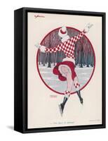 Brightly Dressed Girl Whizzes Around on the Ice, She Doesn't Seem to Feel the Cold Either-F. Couderc-Framed Stretched Canvas