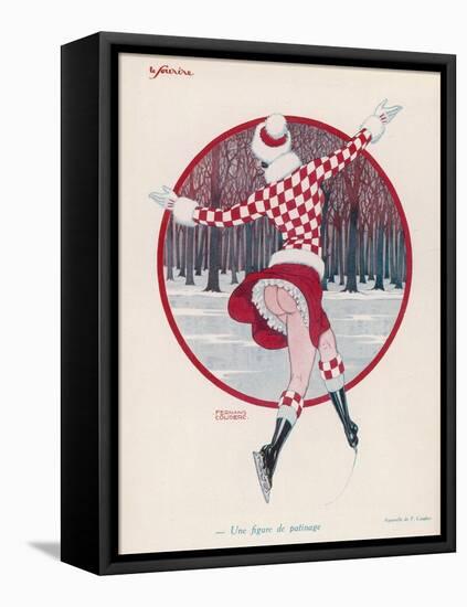 Brightly Dressed Girl Whizzes Around on the Ice, She Doesn't Seem to Feel the Cold Either-F. Couderc-Framed Stretched Canvas