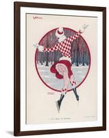 Brightly Dressed Girl Whizzes Around on the Ice, She Doesn't Seem to Feel the Cold Either-F. Couderc-Framed Art Print