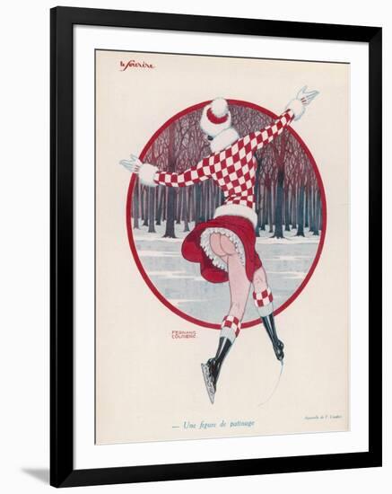 Brightly Dressed Girl Whizzes Around on the Ice, She Doesn't Seem to Feel the Cold Either-F. Couderc-Framed Art Print