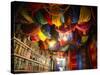 Brightly Dyed Wool Hanging from Roof of a Shop, Marrakech, Morrocco, North Africa, Africa-John Miller-Stretched Canvas