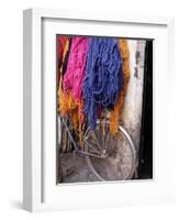 Brightly Dyed Wool Hanging Over Bicycle, Marrakech, Morrocco, North Africa, Africa-John Miller-Framed Photographic Print