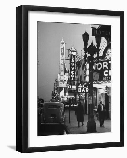 Brightly Lit Casinos Lining the Street-Peter Stackpole-Framed Photographic Print