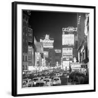 Brightly Lit Signs Shining over Traffic Going Down Broadway Towards Times Square-Andreas Feininger-Framed Photographic Print