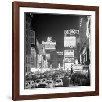 Brightly Lit Signs Shining over Traffic Going Down Broadway Towards Times Square-Andreas Feininger-Framed Photographic Print