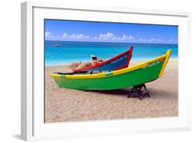 Brightly Painetd Boats, Puerto Rico-George Oze-Framed Photographic Print